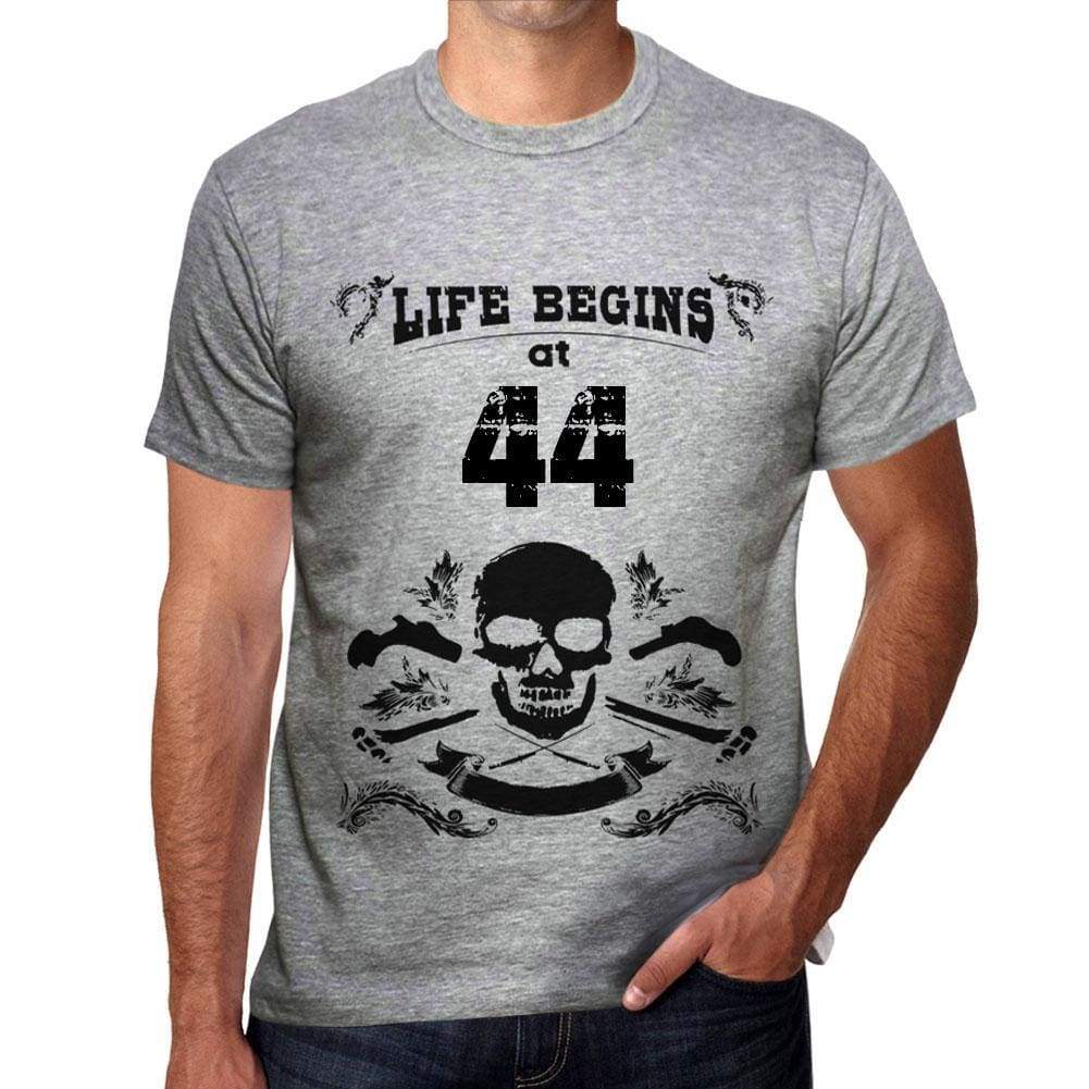 Life Begins At 44 Mens T-Shirt Grey Birthday Gift 00450 - Grey / S - Casual