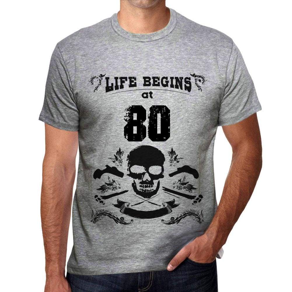 Life Begins At 80 Mens T-Shirt Grey Birthday Gift 00450 - Grey / S - Casual