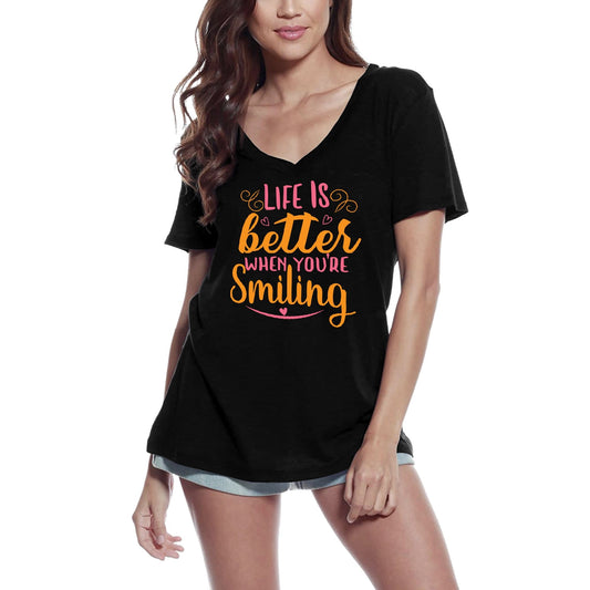 ULTRABASIC Women's T-Shirt Life Is Better When You're Smiling - Short Sleeve Tee Shirt Gift Tops