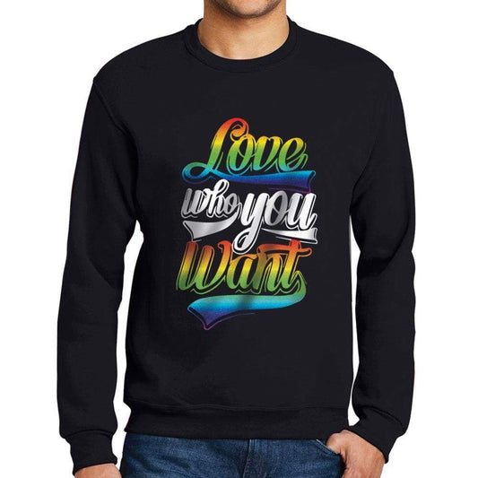 Mens Printed Graphic Sweatshirt LGBT Love Who You Want Deep Black - Deep Black / S / Cotton - Sweatshirt