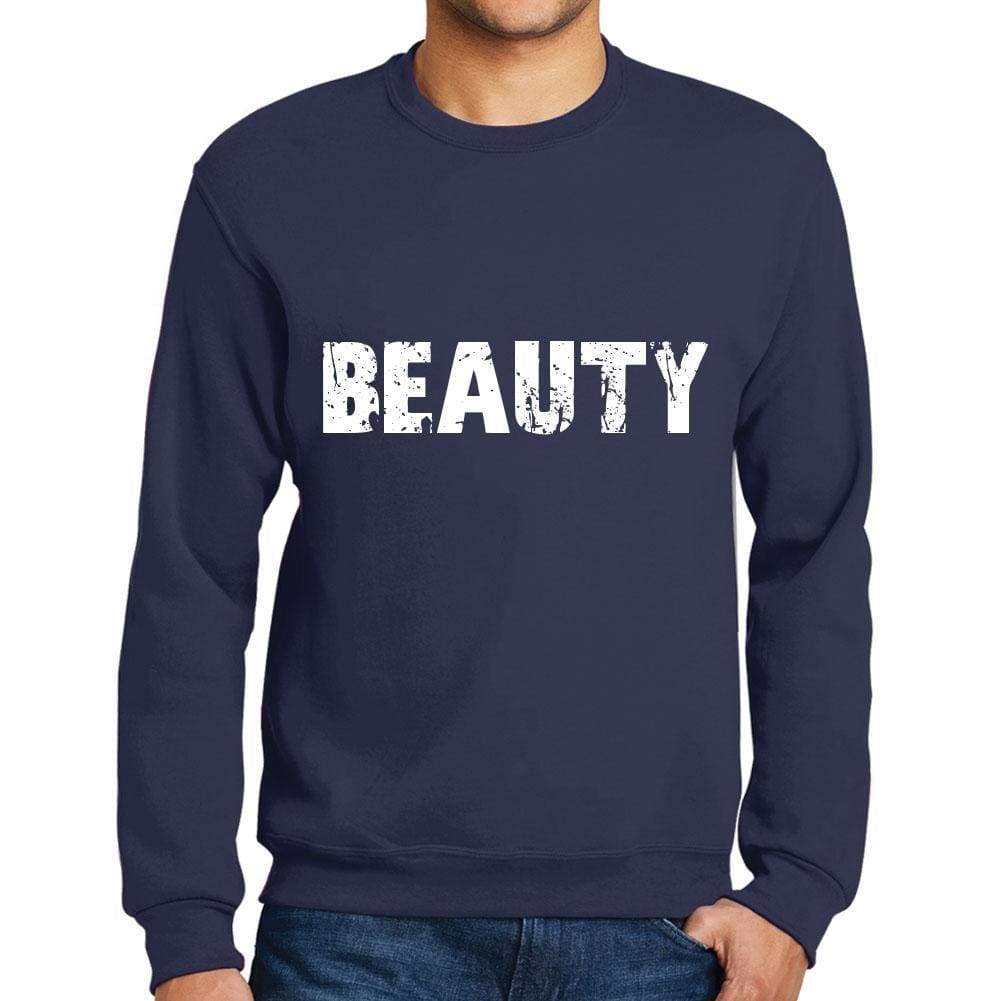 Mens Printed Graphic Sweatshirt Popular Words Beauty French Navy - French Navy / Small / Cotton - Sweatshirts