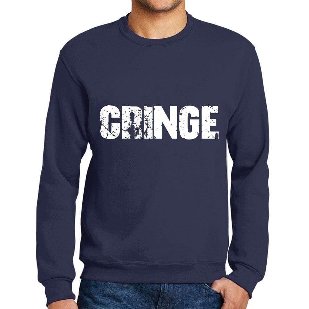 Mens Printed Graphic Sweatshirt Popular Words Cringe French Navy - French Navy / Small / Cotton - Sweatshirts