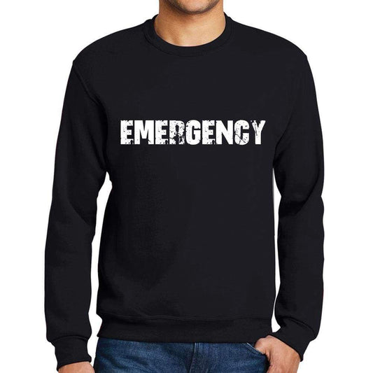 Mens Printed Graphic Sweatshirt Popular Words Emergency Deep Black - Deep Black / Small / Cotton - Sweatshirts