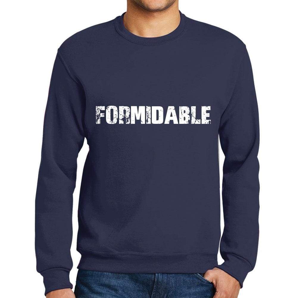 Mens Printed Graphic Sweatshirt Popular Words Formidable French Navy - French Navy / Small / Cotton - Sweatshirts