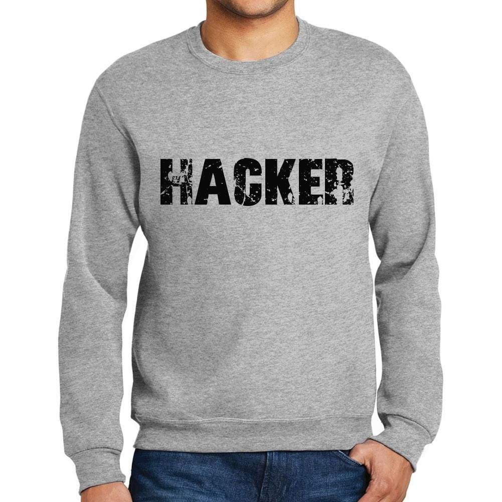 Mens Printed Graphic Sweatshirt Popular Words Hacker Grey Marl - Grey Marl / Small / Cotton - Sweatshirts
