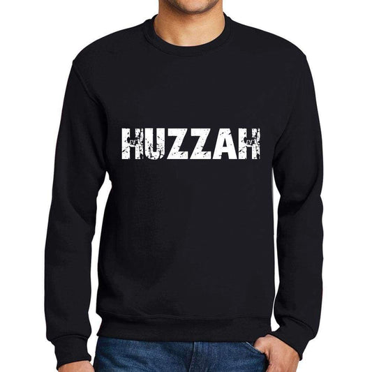 Mens Printed Graphic Sweatshirt Popular Words Huzzah Deep Black - Deep Black / Small / Cotton - Sweatshirts