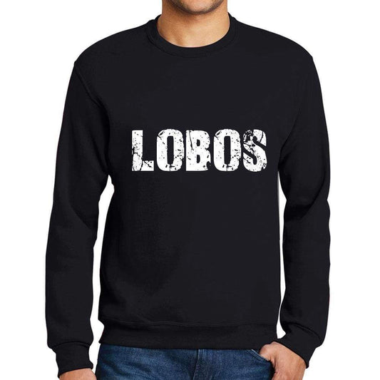Mens Printed Graphic Sweatshirt Popular Words Lobos Deep Black - Deep Black / Small / Cotton - Sweatshirts