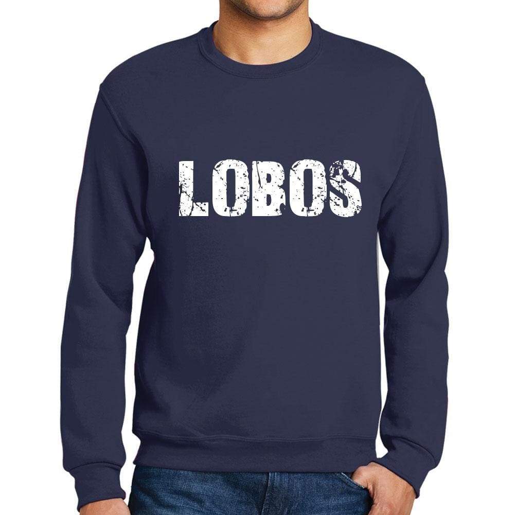 Mens Printed Graphic Sweatshirt Popular Words Lobos French Navy - French Navy / Small / Cotton - Sweatshirts
