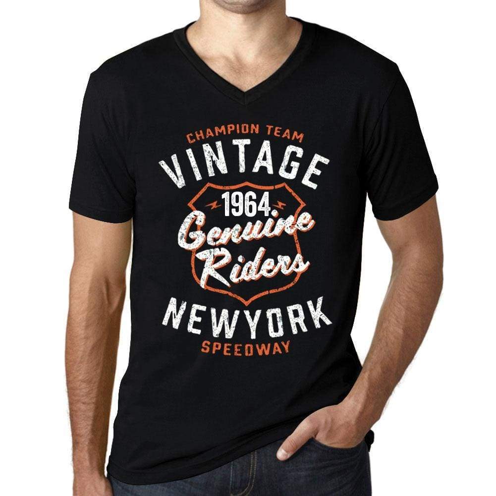 Mens Vintage Tee Shirt Graphic V-Neck T Shirt Genuine Riders 1964 Black - Black / S / Cotton - T-Shirt