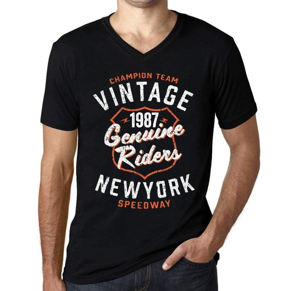 Mens Vintage Tee Shirt Graphic V-Neck T Shirt Genuine Riders 1987 Black - Black / S / Cotton - T-Shirt