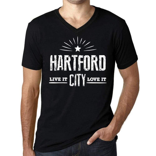 Mens Vintage Tee Shirt Graphic V-Neck T Shirt Live It Love It Hartford Deep Black - Black / S / Cotton - T-Shirt