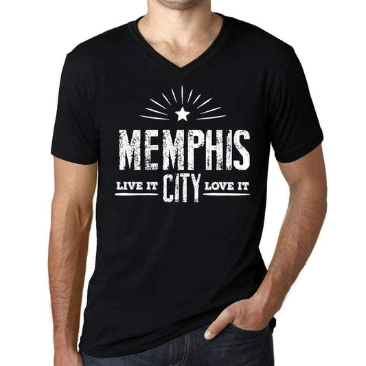 Mens Vintage Tee Shirt Graphic V-Neck T Shirt Live It Love It Memphis Deep Black - Black / S / Cotton - T-Shirt