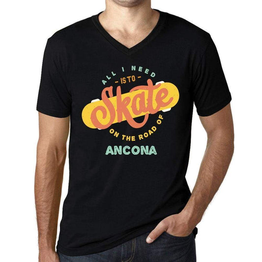 Mens Vintage Tee Shirt Graphic V-Neck T Shirt On The Road Of Ancona Black - Black / S / Cotton - T-Shirt