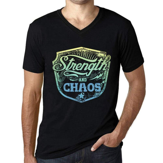 Mens Vintage Tee Shirt Graphic V-Neck T Shirt Strenght And Chaos Black - Black / S / Cotton - T-Shirt
