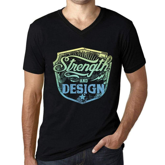 Mens Vintage Tee Shirt Graphic V-Neck T Shirt Strenght And Design Black - Black / S / Cotton - T-Shirt
