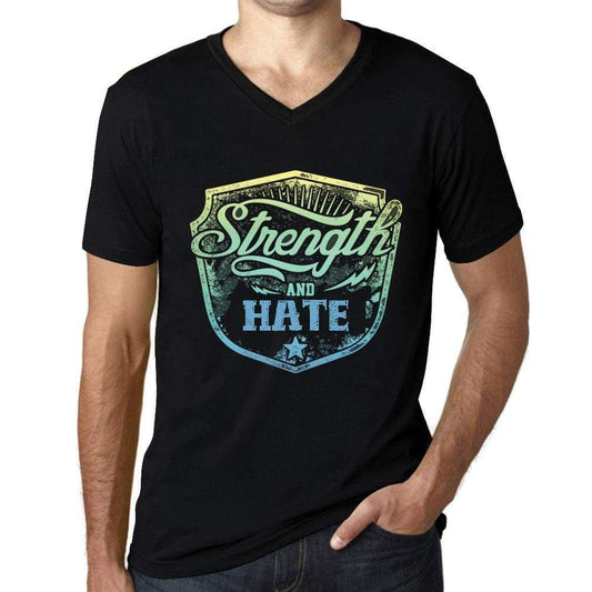 Mens Vintage Tee Shirt Graphic V-Neck T Shirt Strenght And Hate Black - Black / S / Cotton - T-Shirt