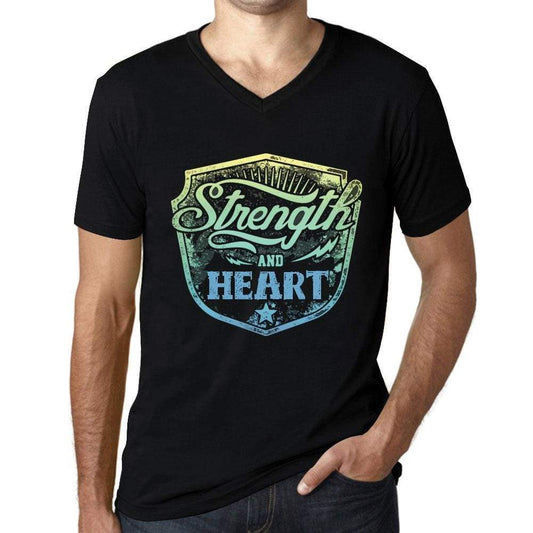 Mens Vintage Tee Shirt Graphic V-Neck T Shirt Strenght And Heart Black - Black / S / Cotton - T-Shirt