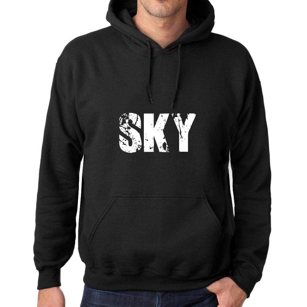 Mens Womens Unisex Printed Graphic Cotton Hoodie Soft Heavyweight Hooded Sweatshirt Pullover Popular Words Sky Deep Black - Black / Xs /