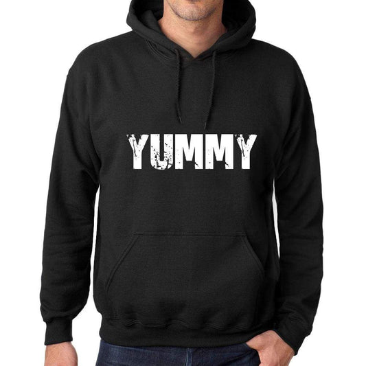 Mens Womens Unisex Printed Graphic Cotton Hoodie Soft Heavyweight Hooded Sweatshirt Pullover Popular Words Yummy Deep Black - Black / Xs /