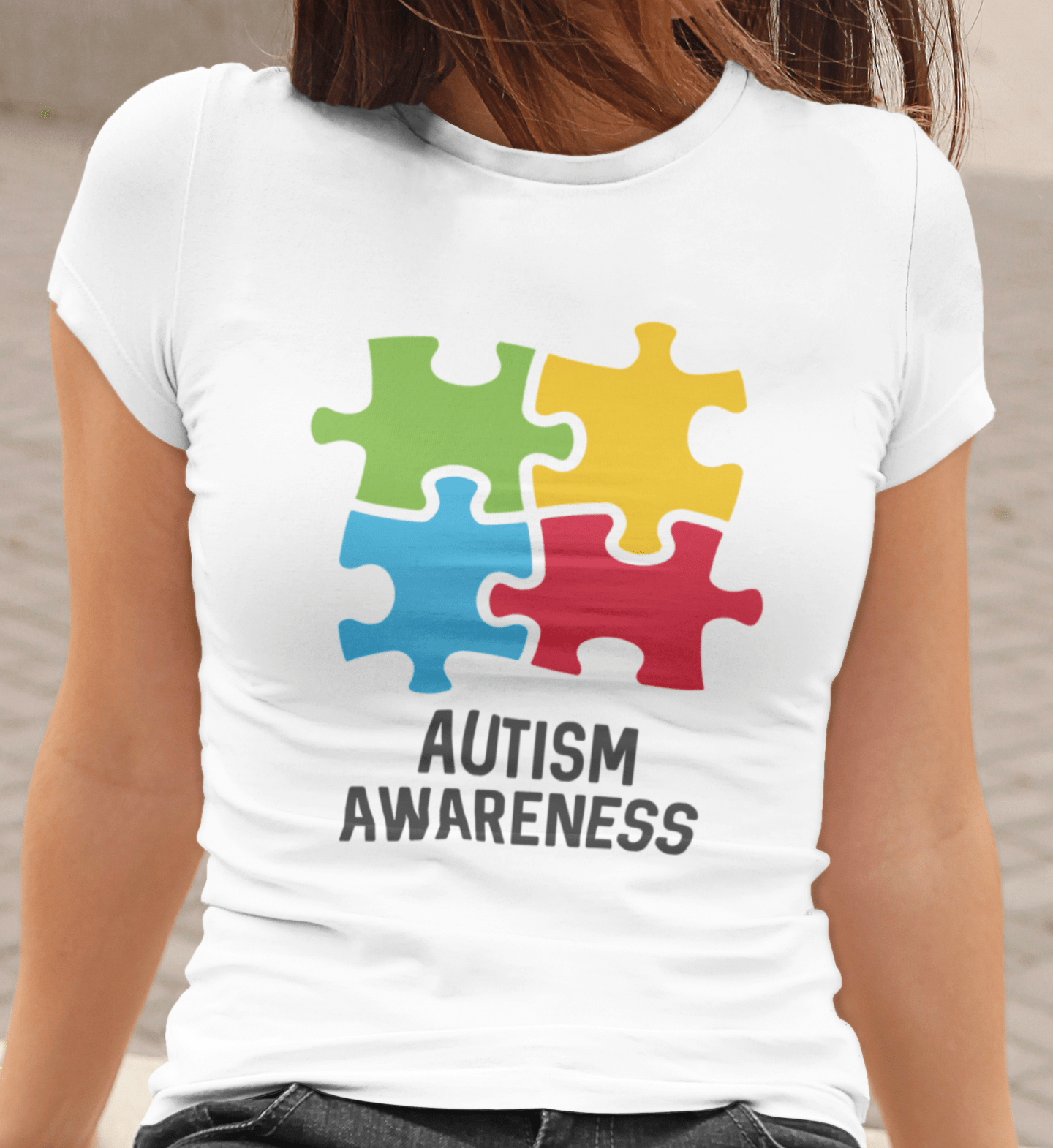 Women's Graphic T-Shirt Autism Awareness White Round Neck