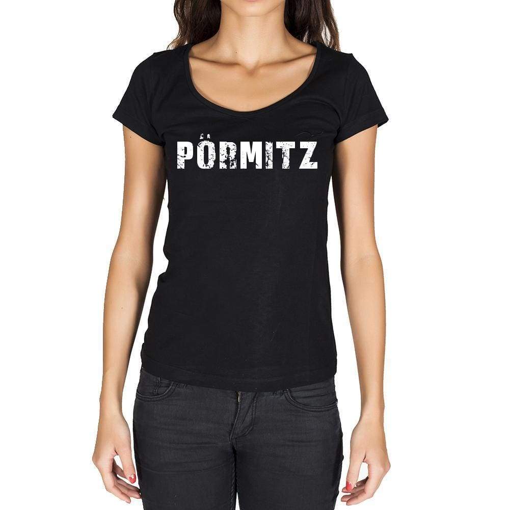 Pörmitz German Cities Black Womens Short Sleeve Round Neck T-Shirt 00002 - Casual