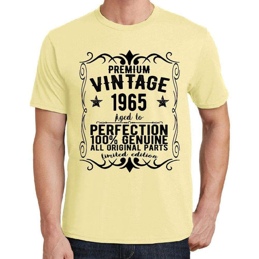 Premium Vintage Year 1965 Yellow Mens Short Sleeve Round Neck T-Shirt Gift T-Shirt 00348 - Yellow / S - Casual