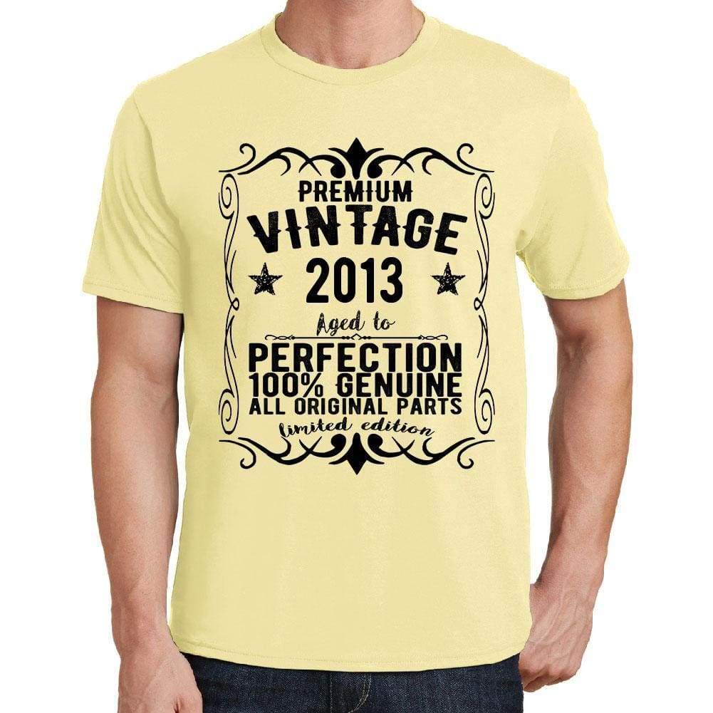 Premium Vintage Year 2013 Yellow Mens Short Sleeve Round Neck T-Shirt Gift T-Shirt 00348 - Yellow / S - Casual
