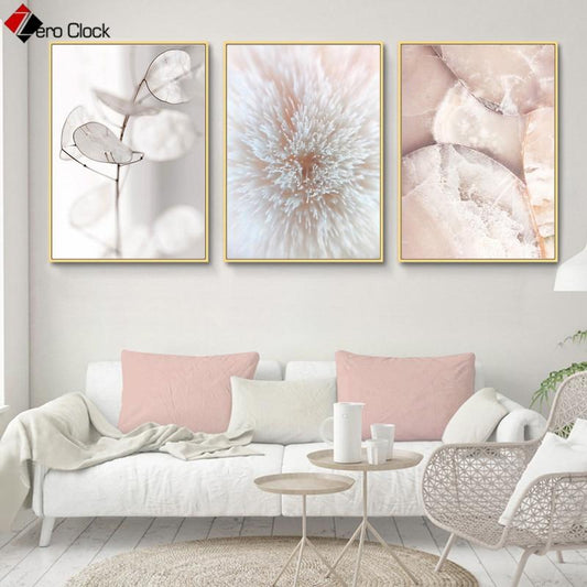 Pastel Color Wall Art Blush Pink Canvas Painting Botanical Print Nature Poster Nordic Decoration Wall Pictures for Living Room