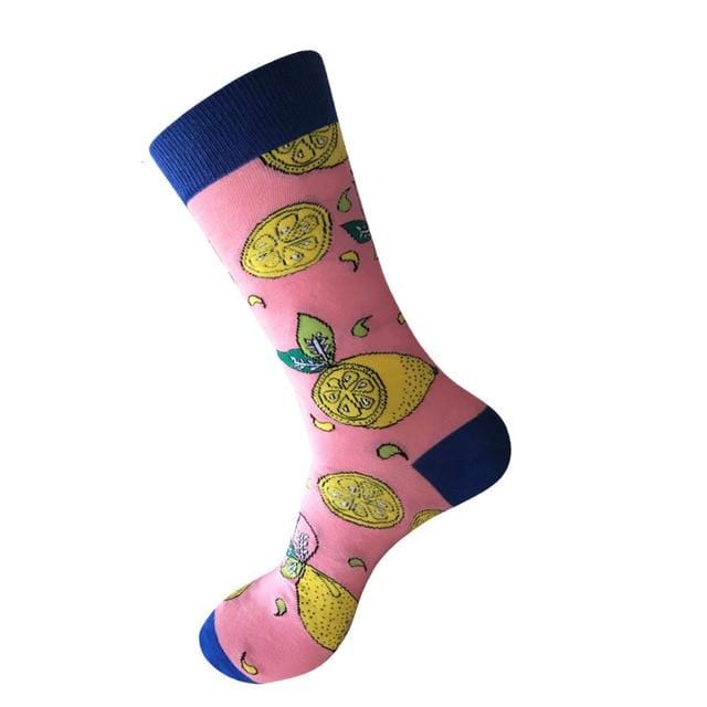 PEONFLY 80% Cotton Men's Socks Harajuku Colorful Cartoon Funny Kawaii Flamingo Space Lemon Happy Socks For Christmas Gift