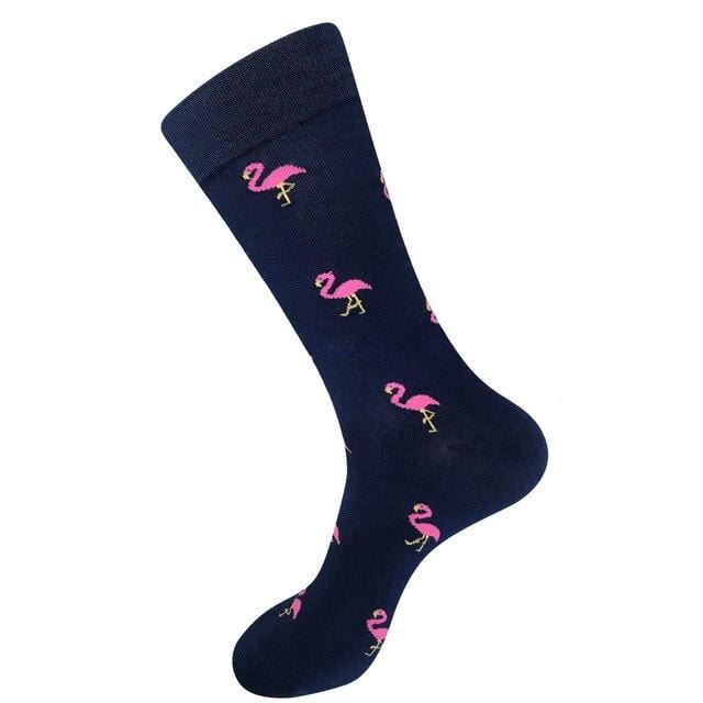 PEONFLY 80% Cotton Men's Socks Harajuku Colorful Cartoon Funny Kawaii Flamingo Space Lemon Happy Socks For Christmas Gift