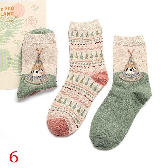 2Pair 2020 Spring Autumn Cute Socks Women Xmas Gift Box Cotton Socks Cartoon Print Creative Fashion Short Happy Socks For Girls