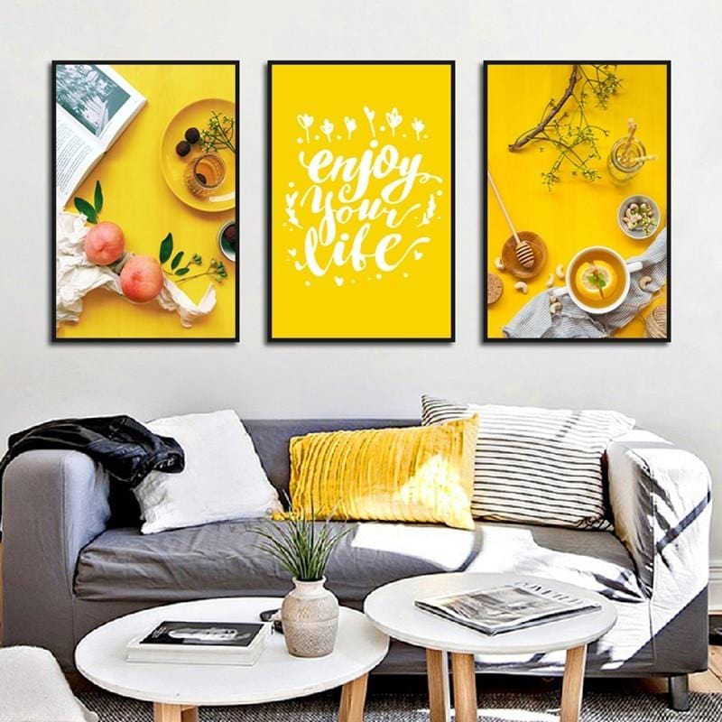Nordic Quotes Art Enjoy Your Life Kitchen Room Decor Peach Food Tea Canvas Paintings Home Decoration Wall Picture Print Poster