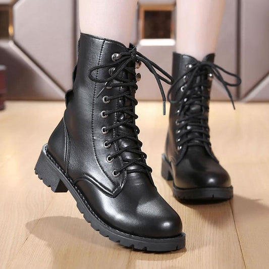 Leather Boots Women Ankle Boots Motocycle Boots Female Shoes Autumn Lace Up Winter Motorcycle Boots 2019 New British Style