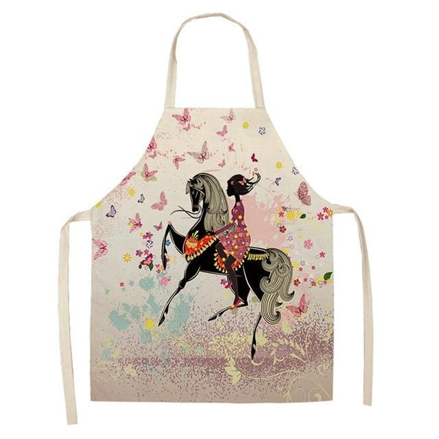 1Pcs Cotton Linen Flower Butterfly Girl Printed Kitchen Aprons for Women Home Cooking Baking Waist Bib Pinafore 53*65cm WQ0034