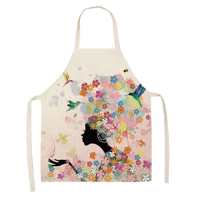 1Pcs Cotton Linen Flower Butterfly Girl Printed Kitchen Aprons for Women Home Cooking Baking Waist Bib Pinafore 53*65cm WQ0034