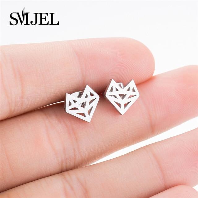 SMJEL Stainless Steel Mickey Stud Earrings for Women Girls Minimalist Fox Cat Hedgehog Earings Jewelry Animal Accessories Gifts