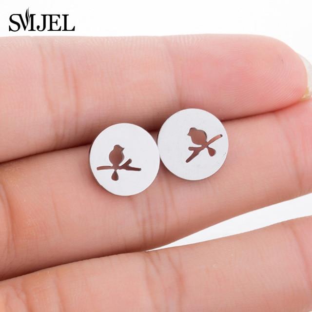 SMJEL Stainless Steel Mickey Stud Earrings for Women Girls Minimalist Fox Cat Hedgehog Earings Jewelry Animal Accessories Gifts