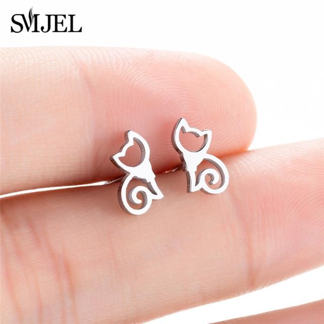 SMJEL Stainless Steel Mickey Stud Earrings for Women Girls Minimalist Fox Cat Hedgehog Earings Jewelry Animal Accessories Gifts