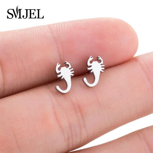 SMJEL Stainless Steel Mickey Stud Earrings for Women Girls Minimalist Fox Cat Hedgehog Earings Jewelry Animal Accessories Gifts