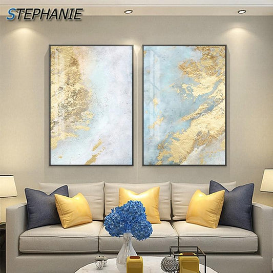 Nodic White Light Blue Canvas Painting Abstract Wall Art Pictures for Living Room Big Cuadros Tableaux Big Gold Poster and Print