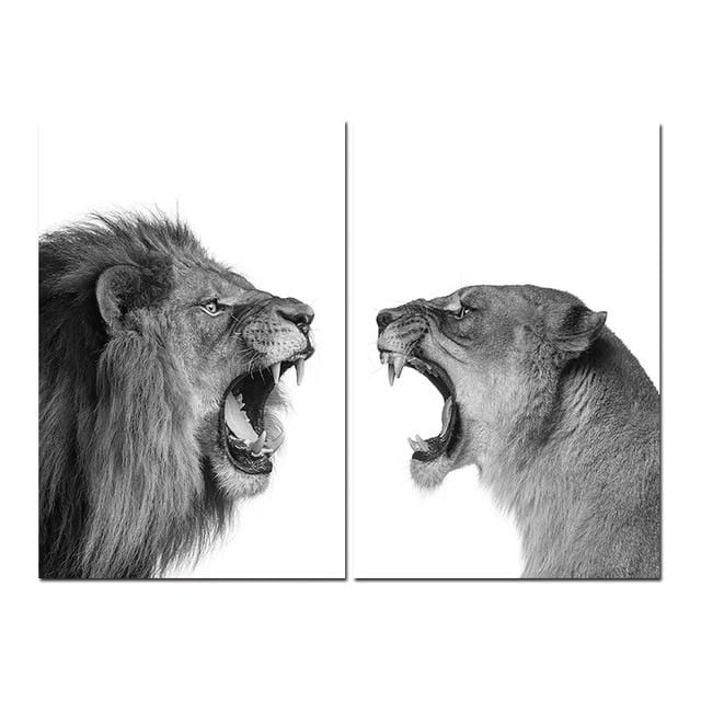 Lion and Lioness Canvas Poster Black White Woodlands Animal Wall Art Print Painting Nursery Wall Art Picture for Living Room