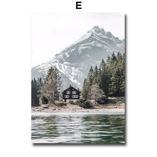 Fog Reef Snow Mountain Lake Pine Forest Wall Art Canvas Painting Nordic Posters And Prints Wall Pictures For Living Room Decor