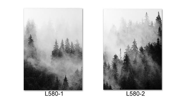 Forest Prints Black and White Nature Scandinavian Wall Art Canvas Painting Modern Minimalist Landscape Foggy Mountain Posters