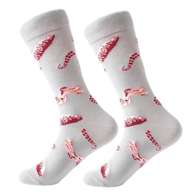 1 pair men socks combed cotton cartoon animal bird shark zebra corn watermelon sea food geometric novelty funny socks