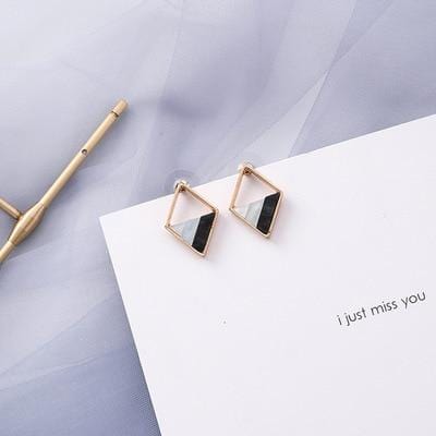 AOMU Korean Blue Geometric Acrylic Irregular Hollow Circle Square Dangle Drop Earrings for Women Metal Bump Party Beach Jewelry