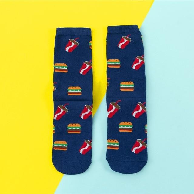 Hot Sales Funny Socks Women Casual Cartoon Fruit Banana Avocado Lemon Egg Cookie Donuts Happy Japanese Harajuku Skateboard Socks