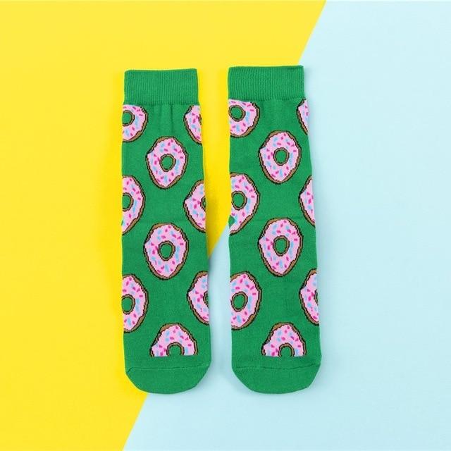 Hot Sales Funny Socks Women Casual Cartoon Fruit Banana Avocado Lemon Egg Cookie Donuts Happy Japanese Harajuku Skateboard Socks