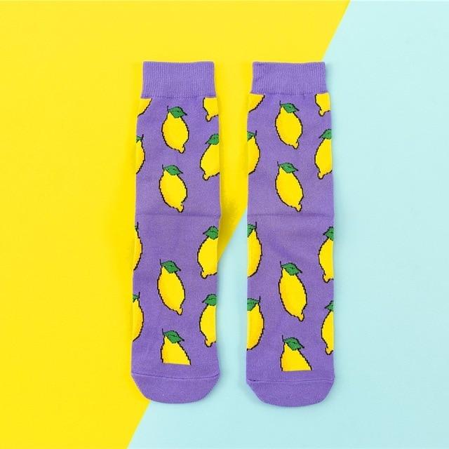 Hot Sales Funny Socks Women Casual Cartoon Fruit Banana Avocado Lemon Egg Cookie Donuts Happy Japanese Harajuku Skateboard Socks