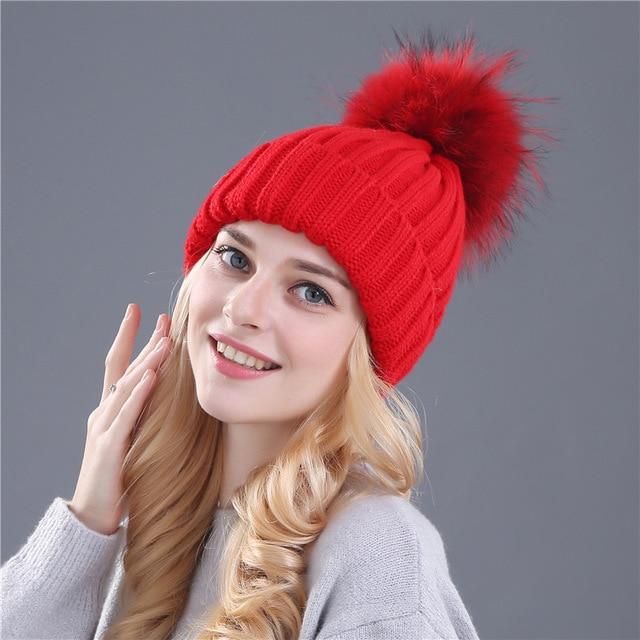 Xthree mink and fox fur ball cap pom poms winter hat for women girl 's hat knitted beanies cap brand new thick female cap