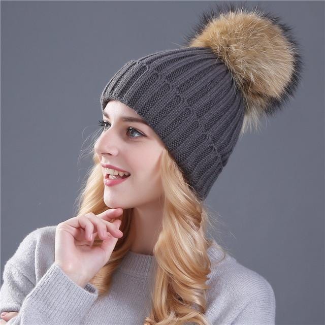 Xthree mink and fox fur ball cap pom poms winter hat for women girl 's hat knitted beanies cap brand new thick female cap